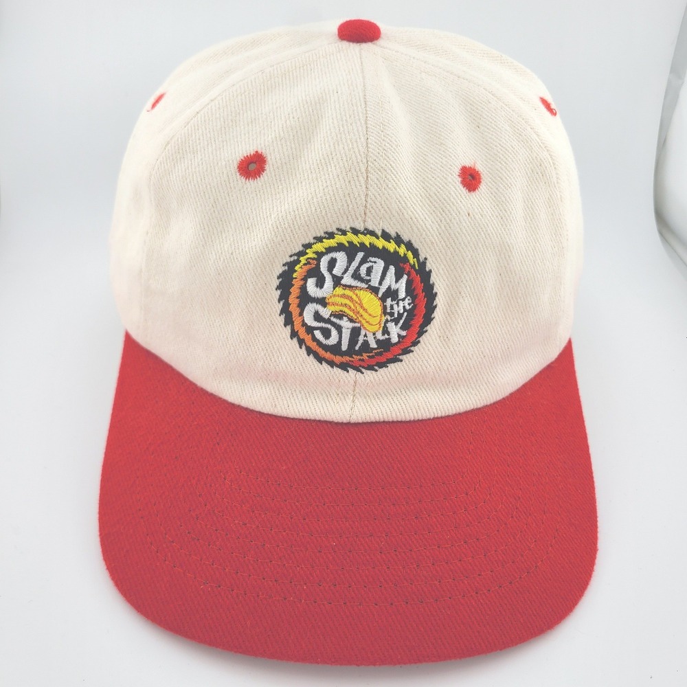 Vintage Pringles Slam Stack Baseball Cap Mens Cream Red Pinnacle Snapback Hat
